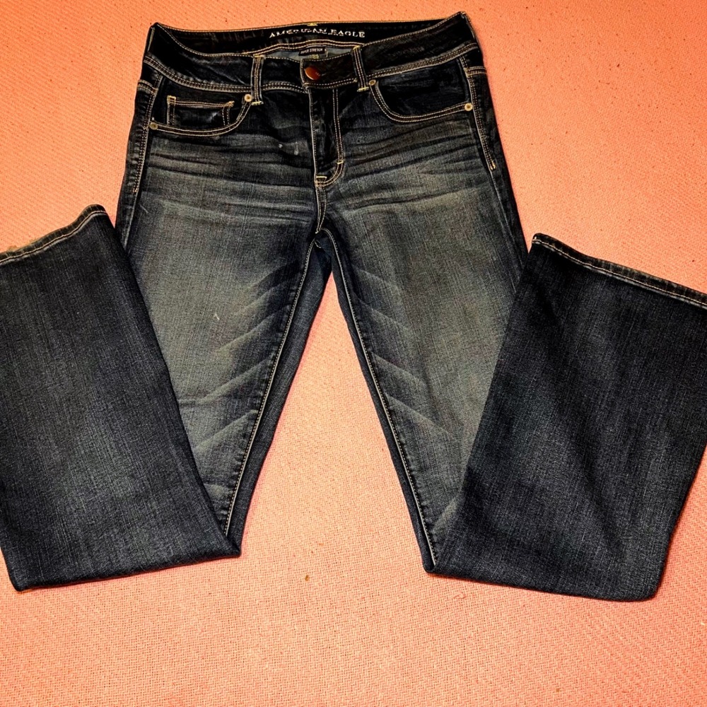 American Eagle Kick Boot Super Stretch Dark Wash Jeans Womens Size 8 Regular - Picture 2 of 8
